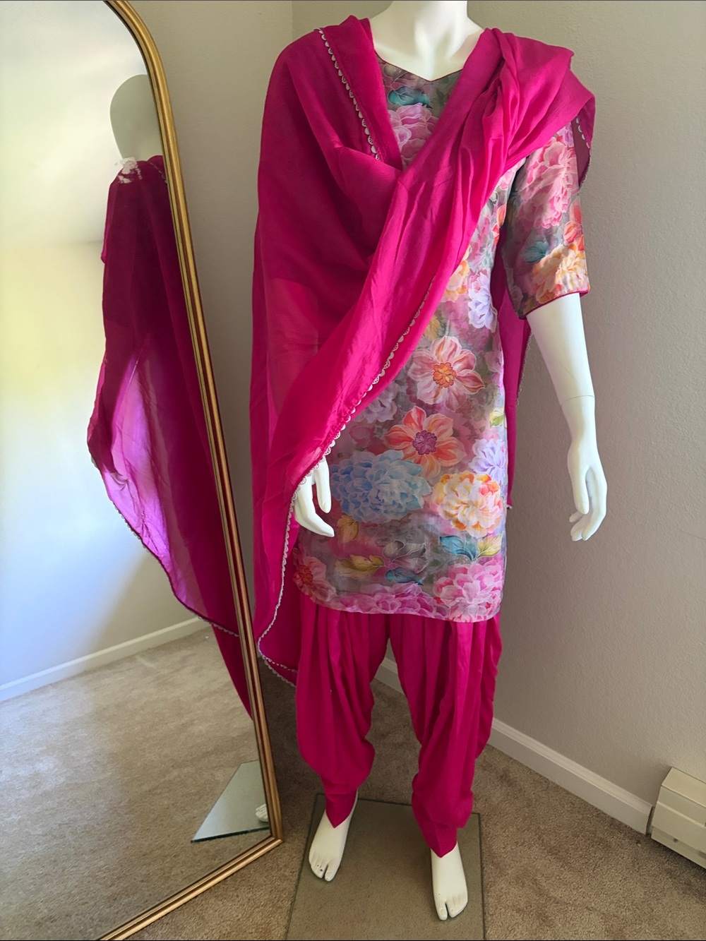 Floral Multicolor Kurta with Magenta Salwar & Dupatta
